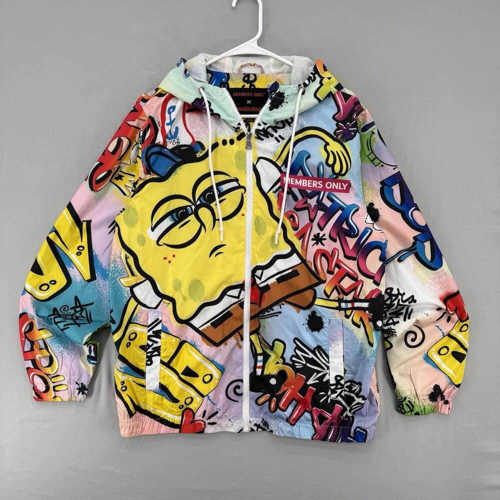 Members Only X SpongeBob Square Pants Hooded Windbreaker Jacket Sz M Nickelodeon